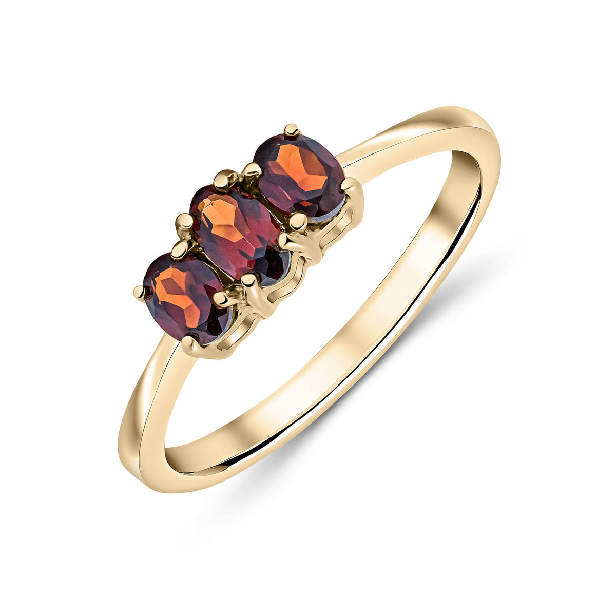 9CT YG OVAL GARNET 3ST CLAW SET RING