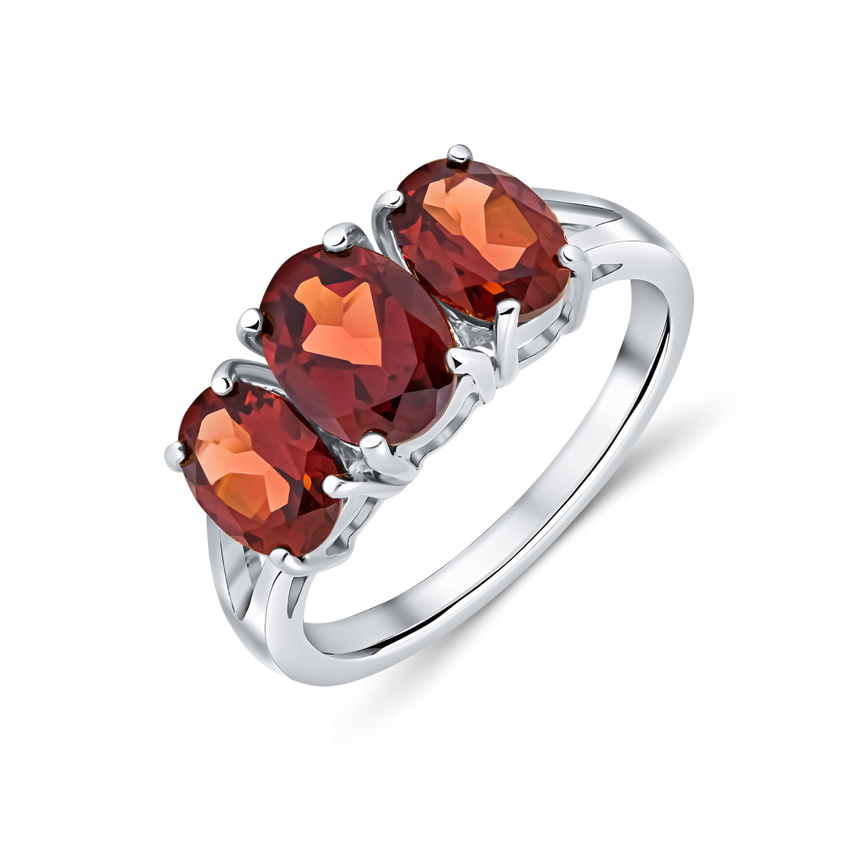 9CT WG OVAL GARNET CLAW SET 3ST RING WITH SPLIT SHOULDERS