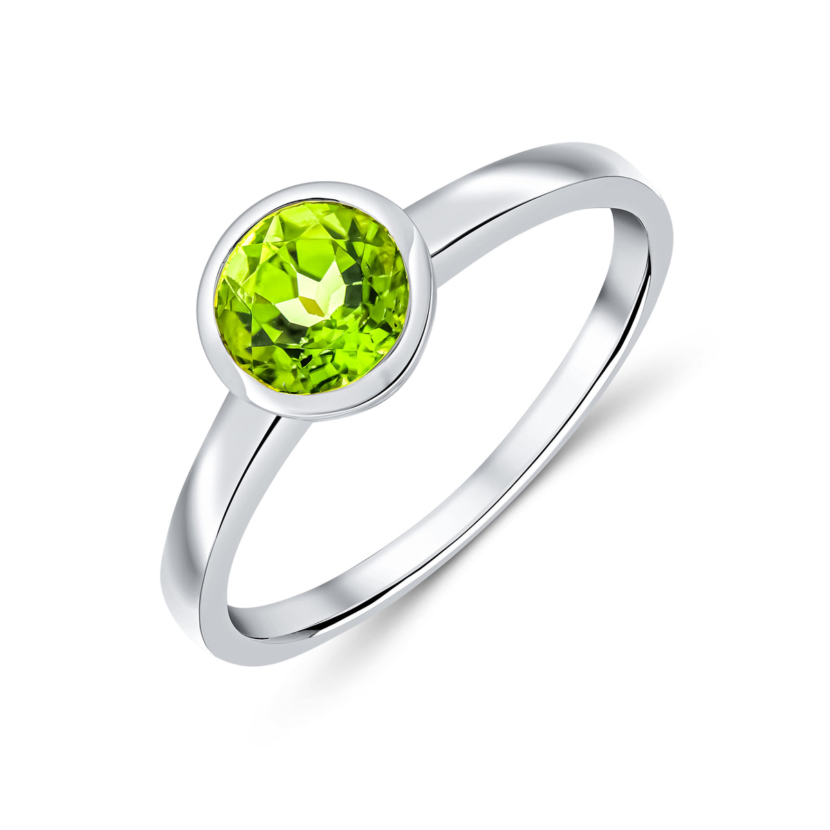 9CT WG 6MM ROUND PERIDOT RUBOVER SINGLE STONE RING