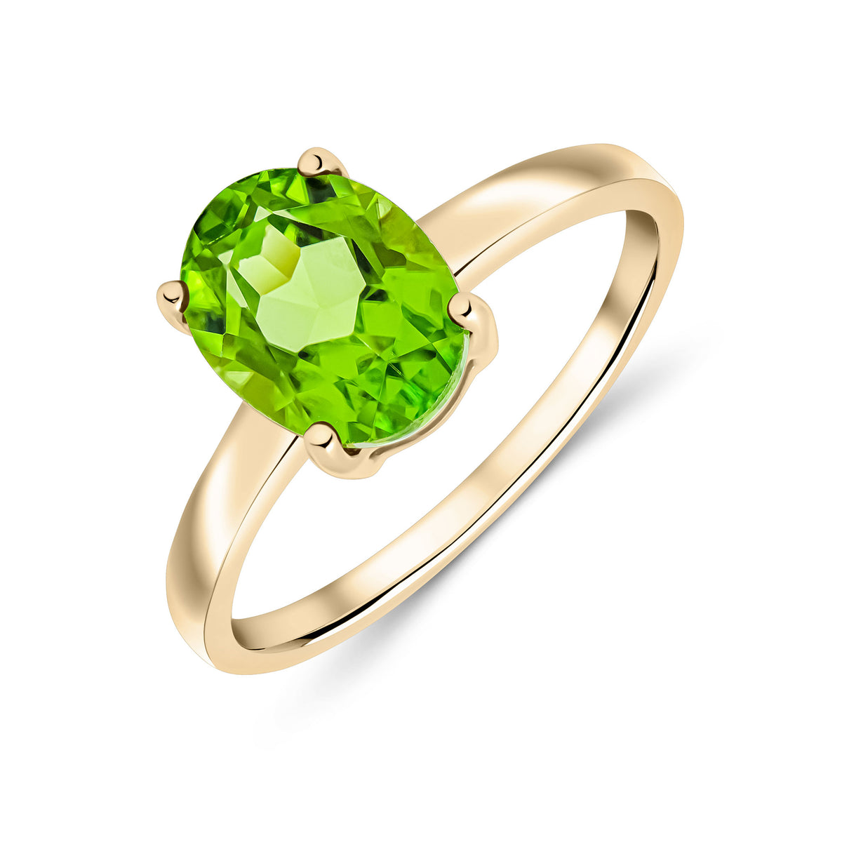 9CT YELLOW GOLD 9X7MM OVAL PERIDOT CLAW SINGLE STONE RING
