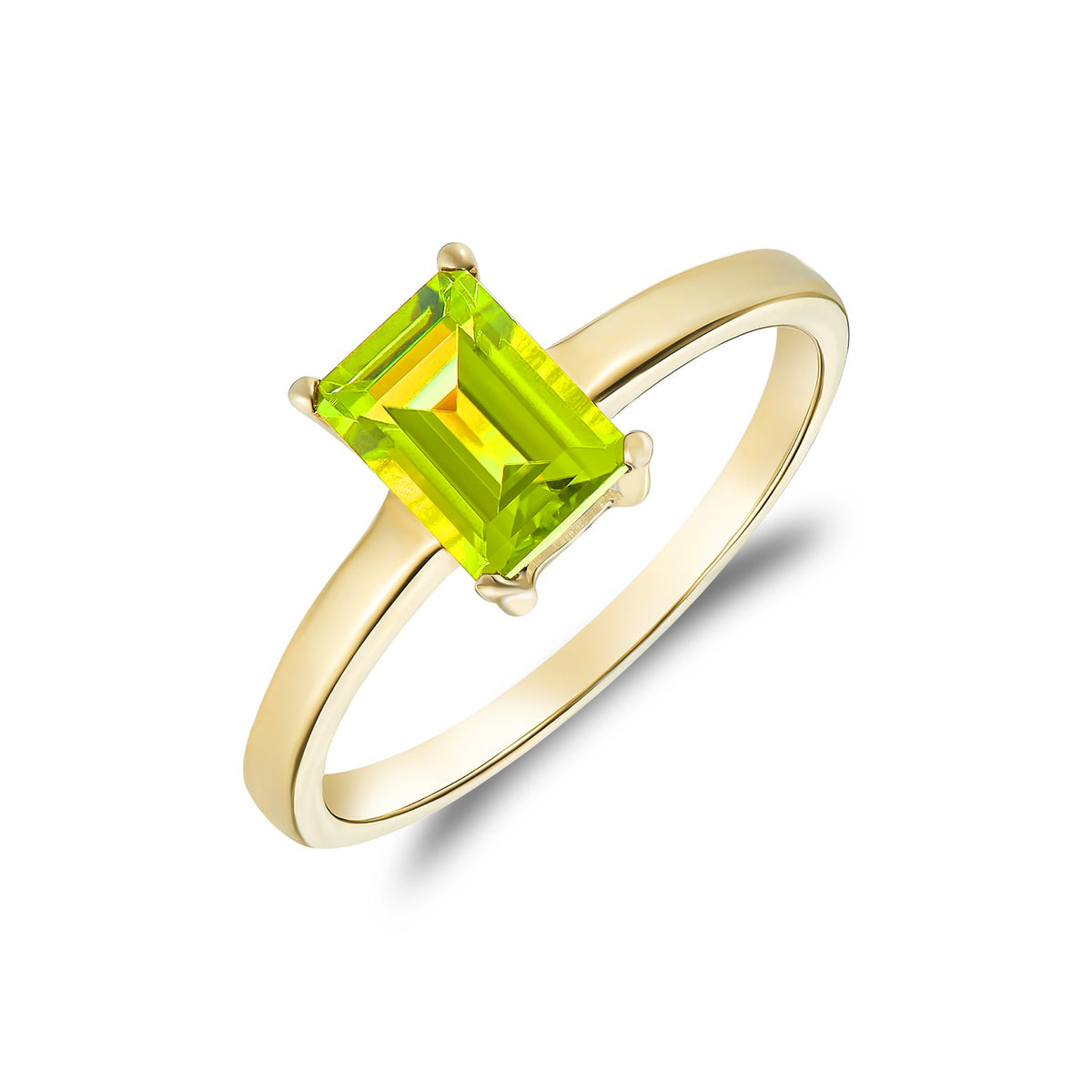 9CT YG 7X5MM OCTAGON PERIDOT CLAW SET SINGLE STONE RING
