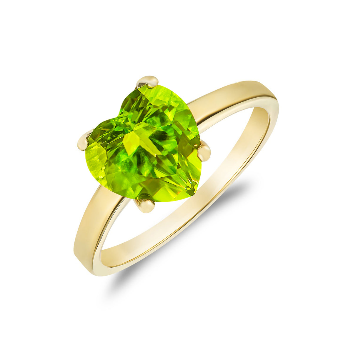9CT YG 8MM HEART PERIDOT CLAW SET SINGLE STONE RING