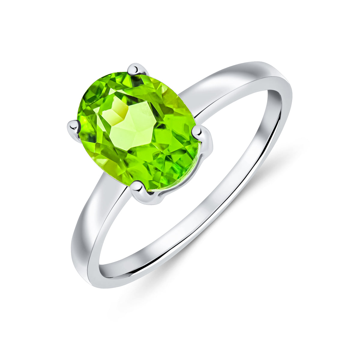 9CT WHITE GOLD 9X7MM OVAL PERIDOT CLAW SINGLE STONE RING