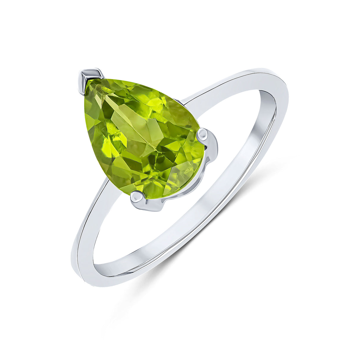 9CT WG 10X7MM PEARSHAPE PERIDOT CLAW SINGLE STONE RING