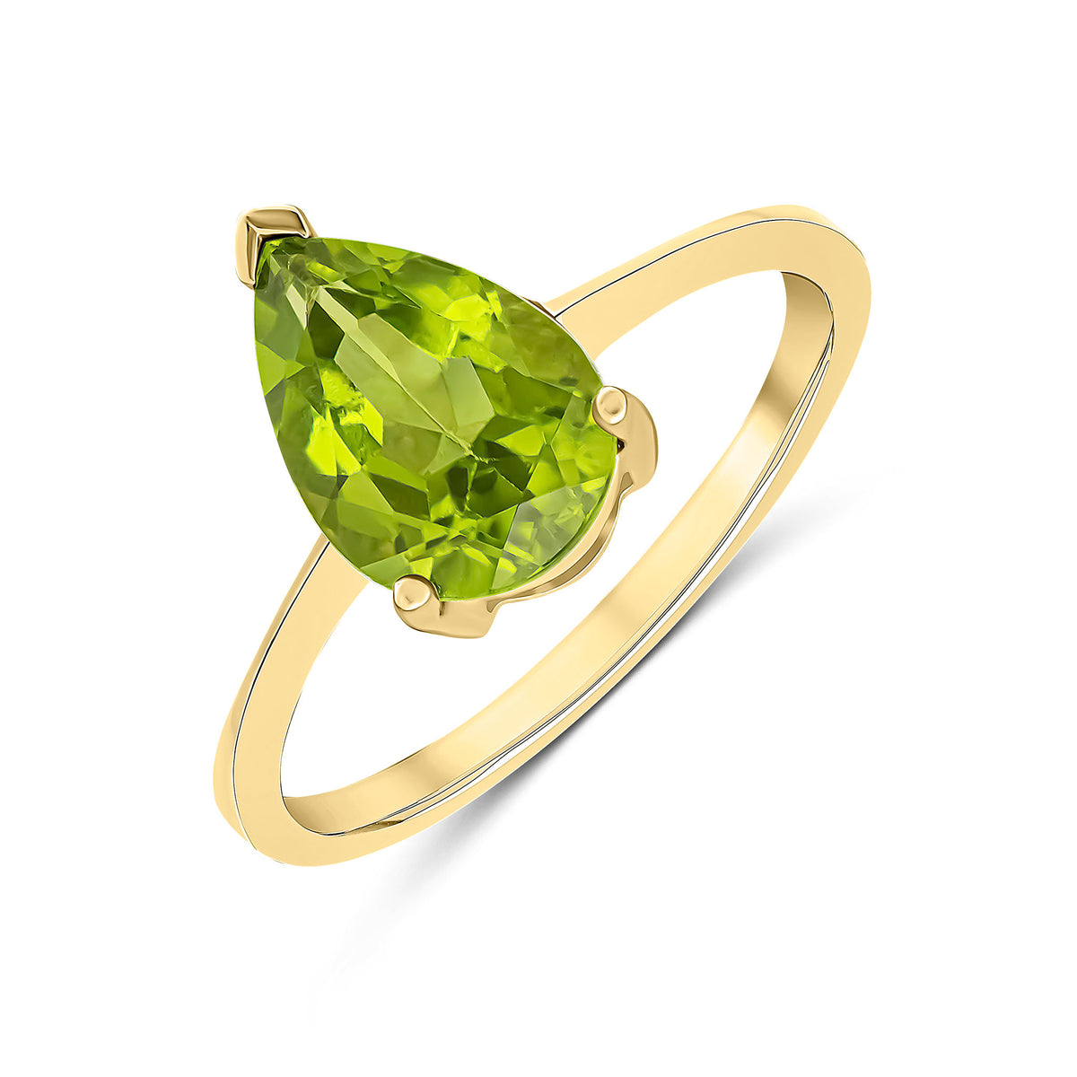 9CT YG 10X7MM PEARSHAPE PERIDOT CLAW SINGLE STONE RING