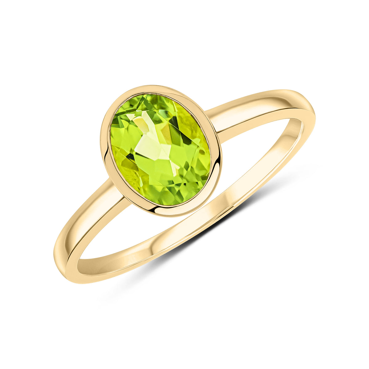 9YG 8X6MM OVAL PERIDOT SINGLE STONE RUBOVER RING