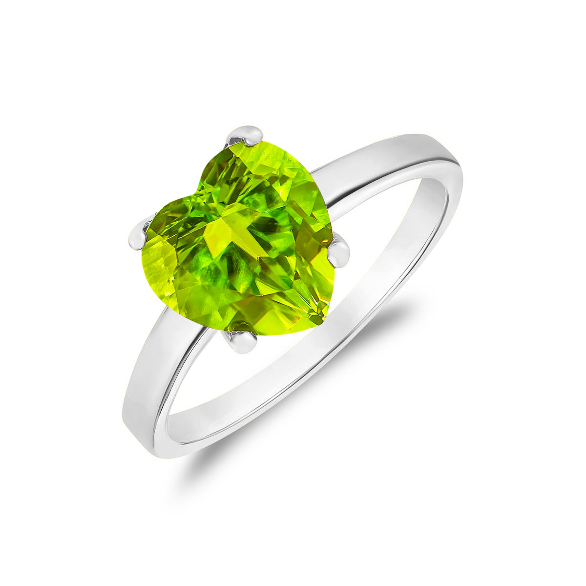 9CT WG 8MM HEART PERIDOT CLAW SET SINGLE STONE RING
