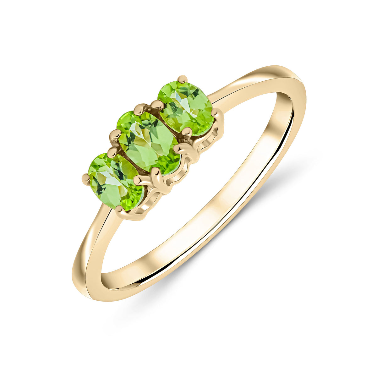 9CT YG OVAL PERIDOT 3ST CLAW SET RING
