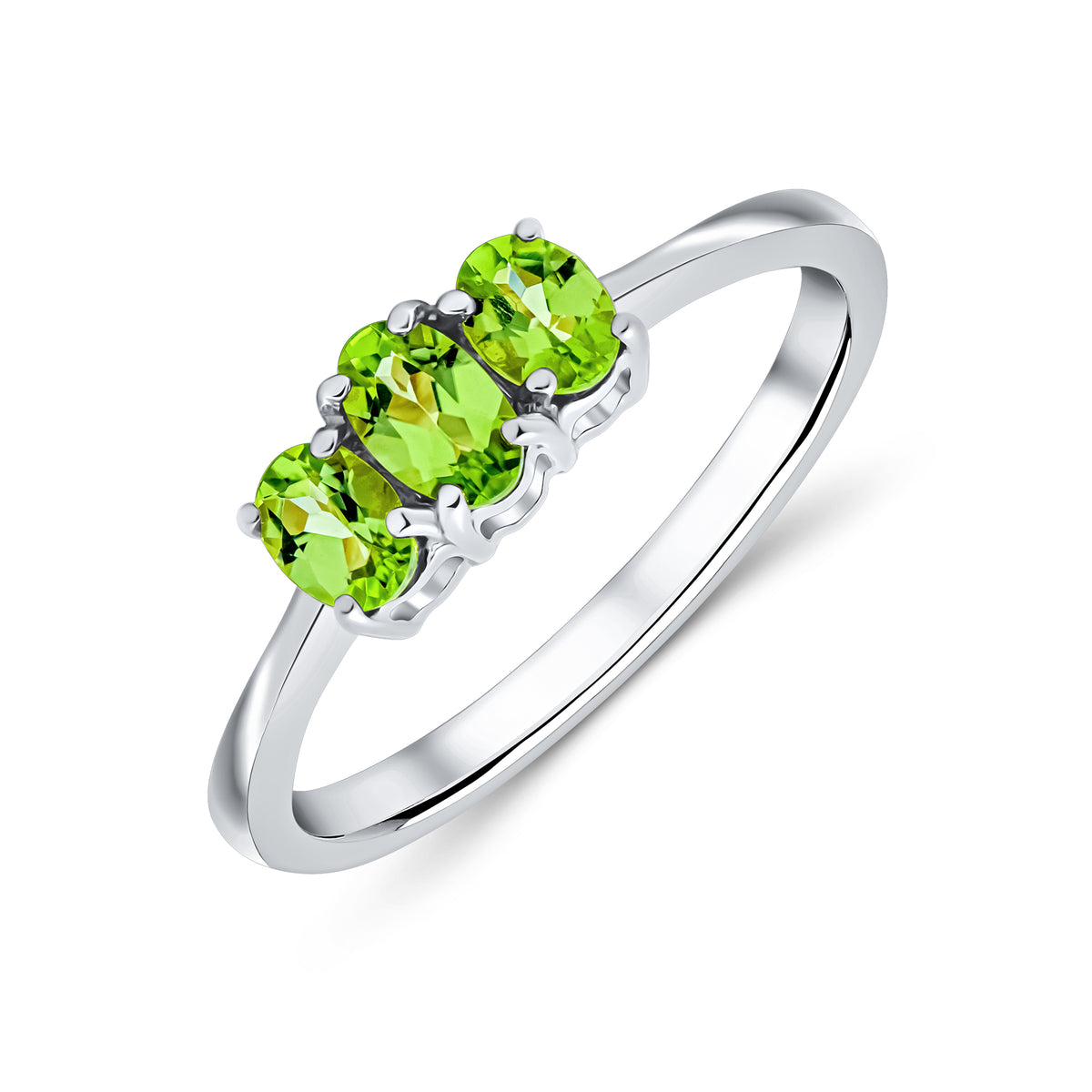 9CT WG OVAL PERIDOT 3ST CLAW SET RING