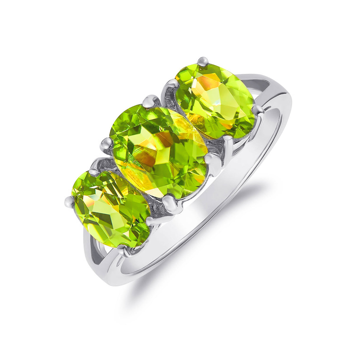 9CT WG OVAL PERIDOT CLAW SET 3ST RING WITH SPLIT SHOULDERS