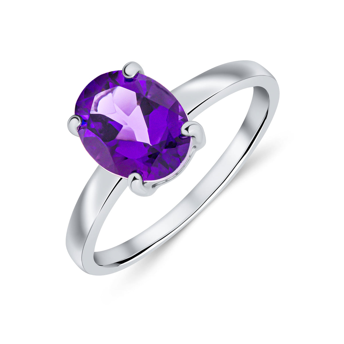 9CT WG 9X7MM OVAL AMETHYST CLAW SET SINGLE STONE RING
