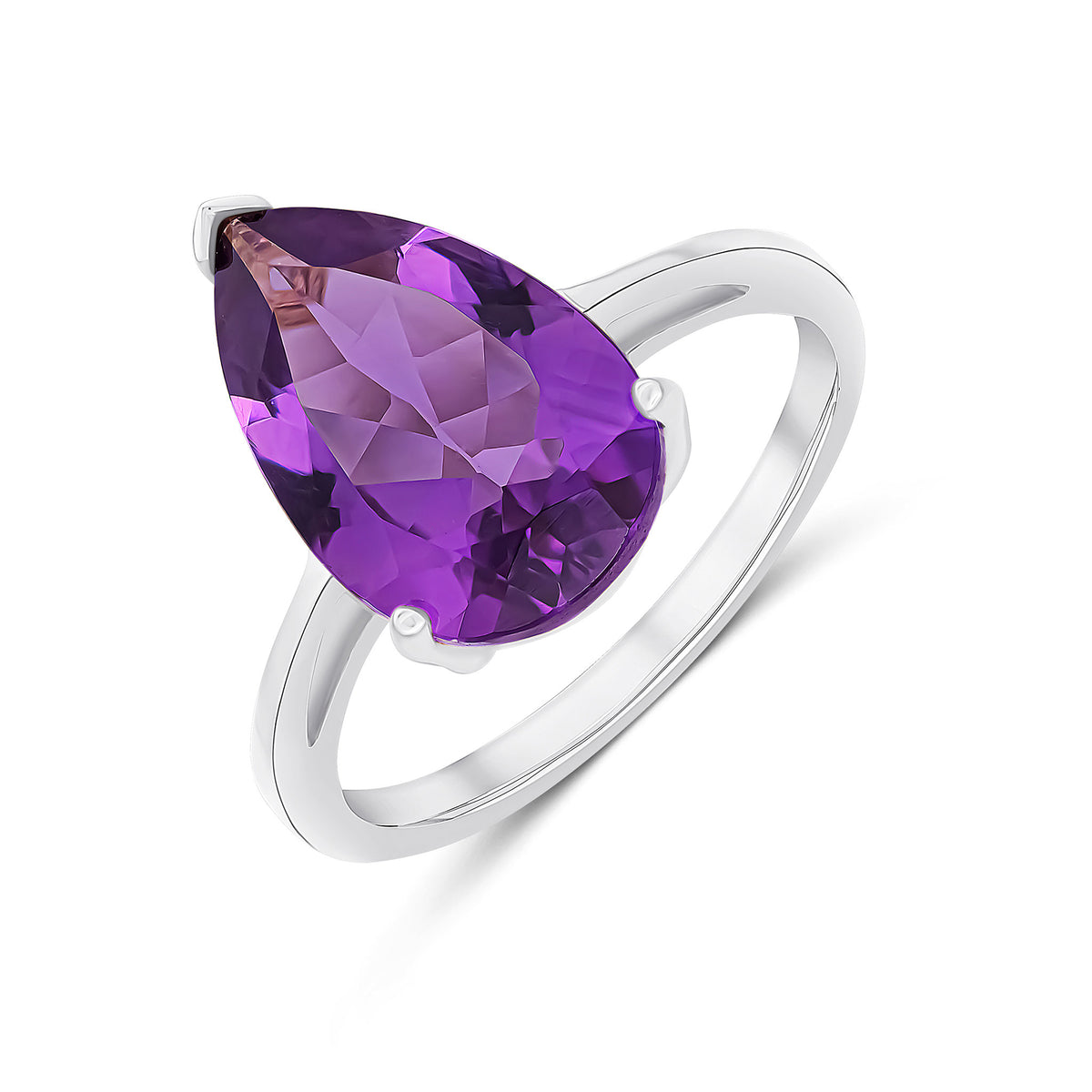 9CT WG 14X9 PEARSHAPE AMETHYST CLAW SET SINGLE STONE RING