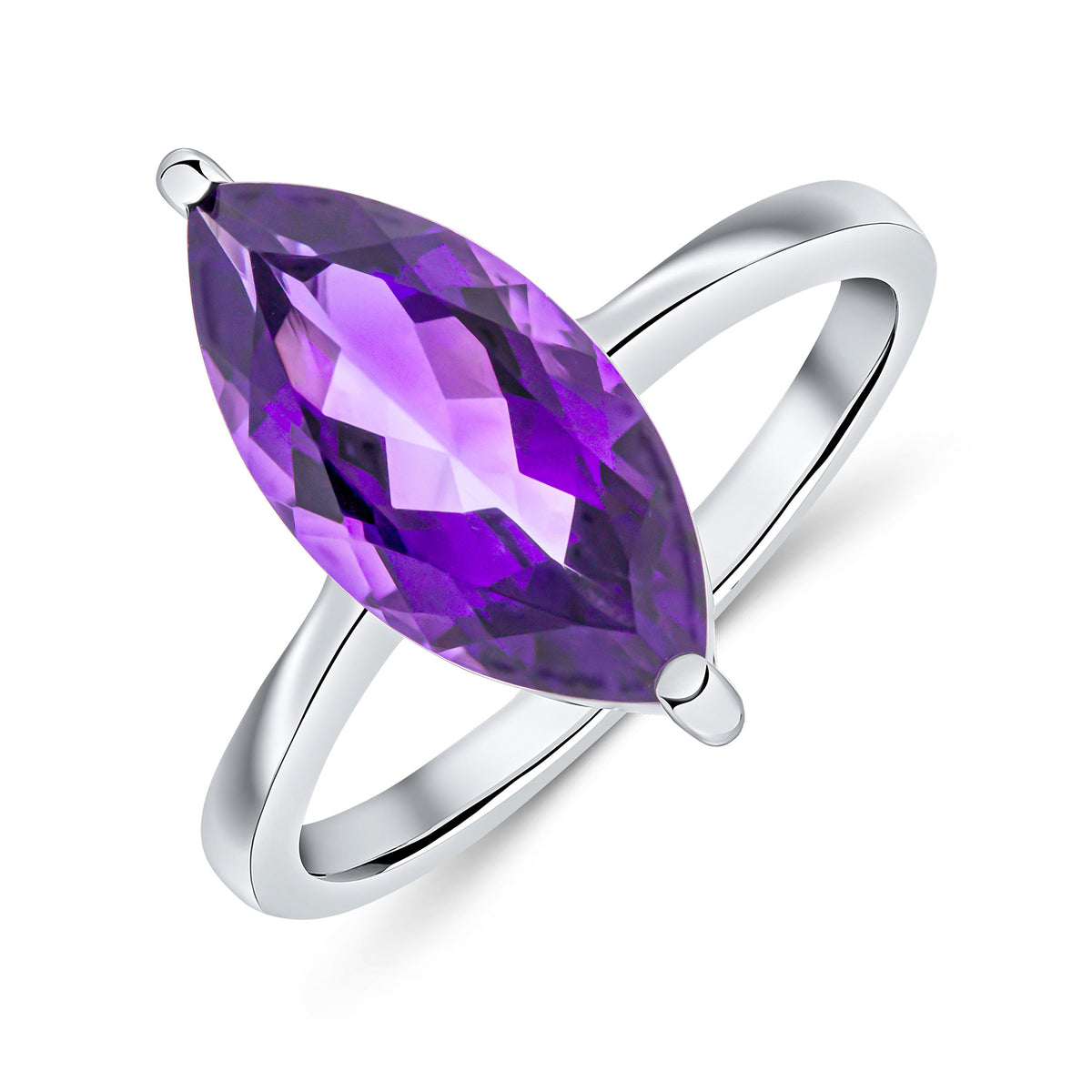 9CT WG 15X7 MARQUISE AMETHYST SINGLE STONE CLAW RING