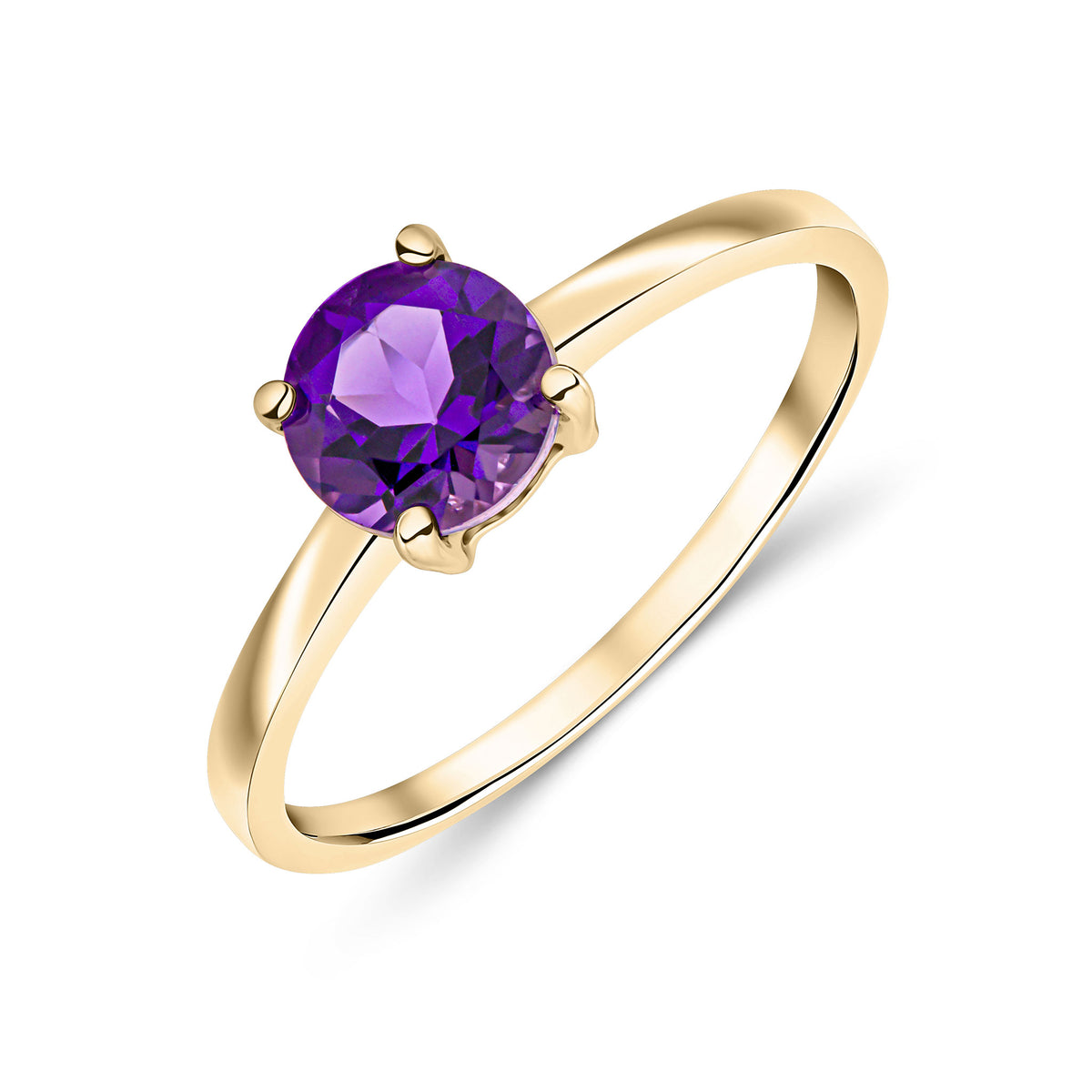 9CT YG 6MM ROUND AMETHYST 4 CLAW SINGLE STONE RING