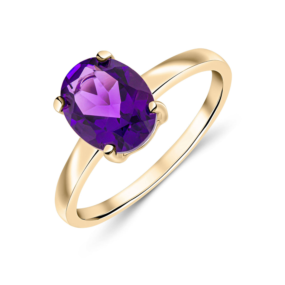 9CT YG 9X7MM OVAL AMETHYST CLAW SET SINGLE STONE RING