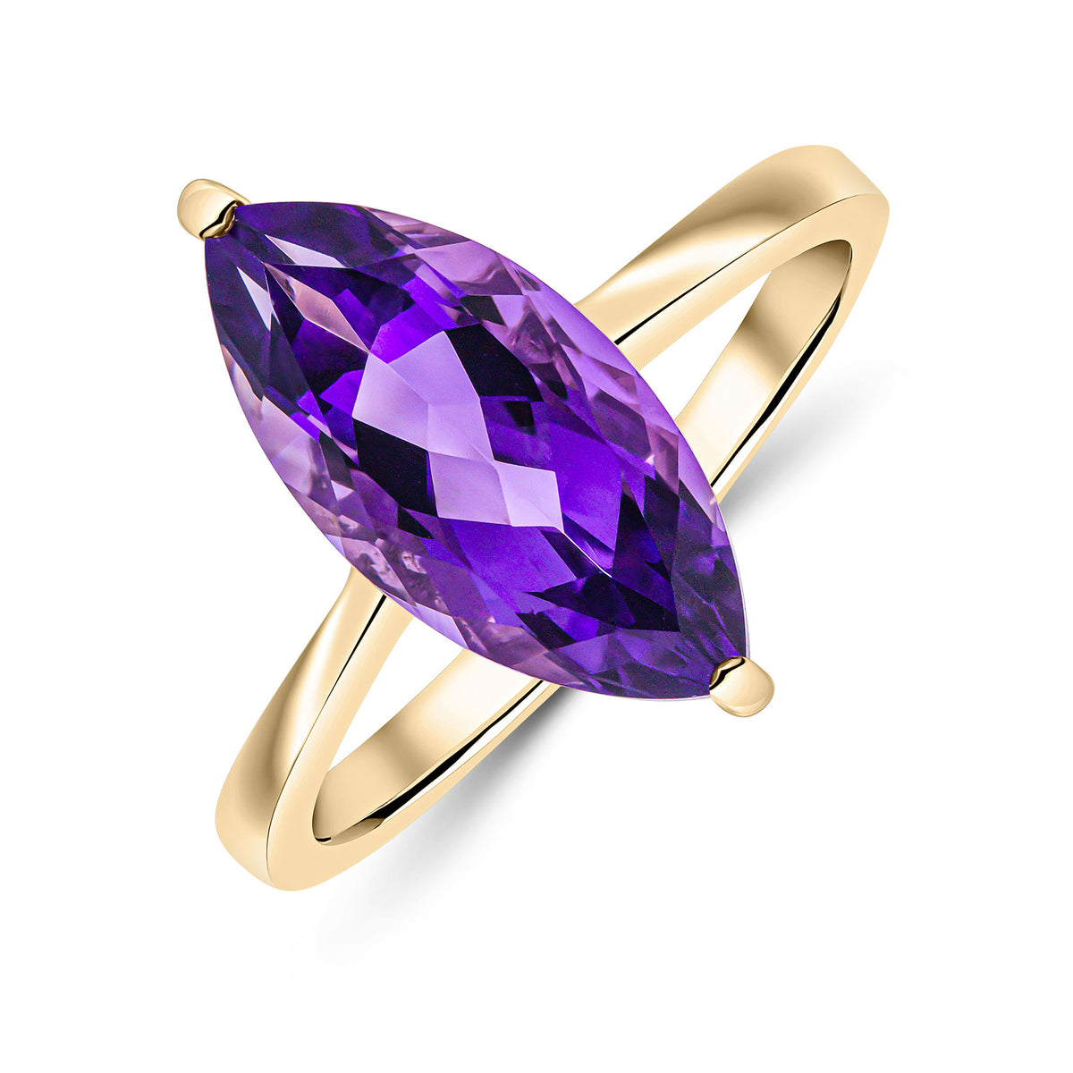 9CT YG 15X7 MARQUISE AMETHYST SINGLE STONE CLAW RING