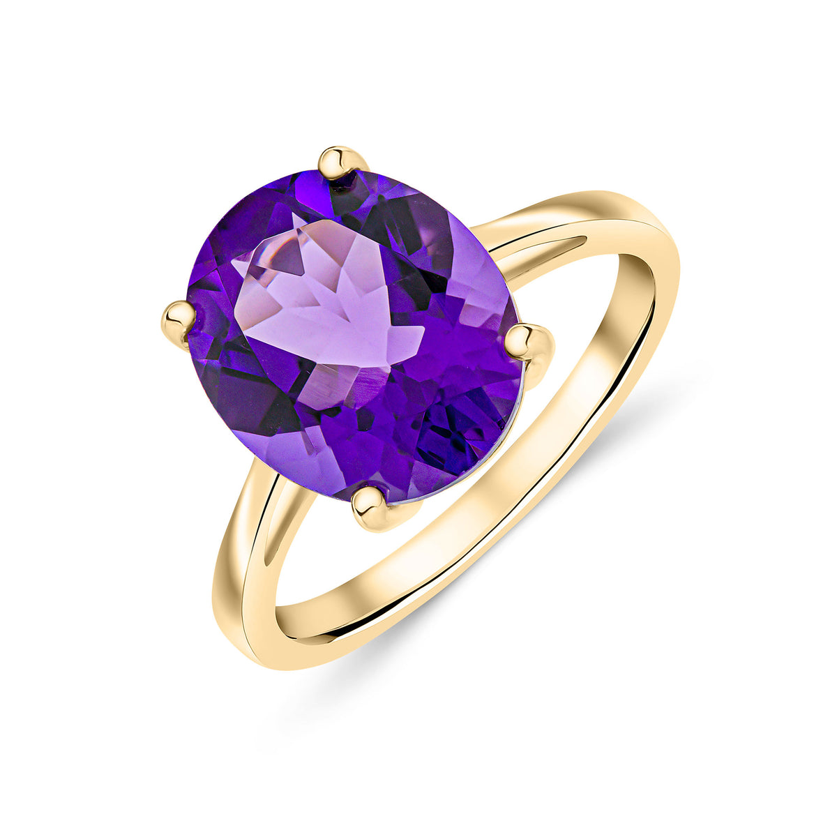 9CT YG 12X10MM OVAL AMETHYST CLAW SET SINGLE STONE RING