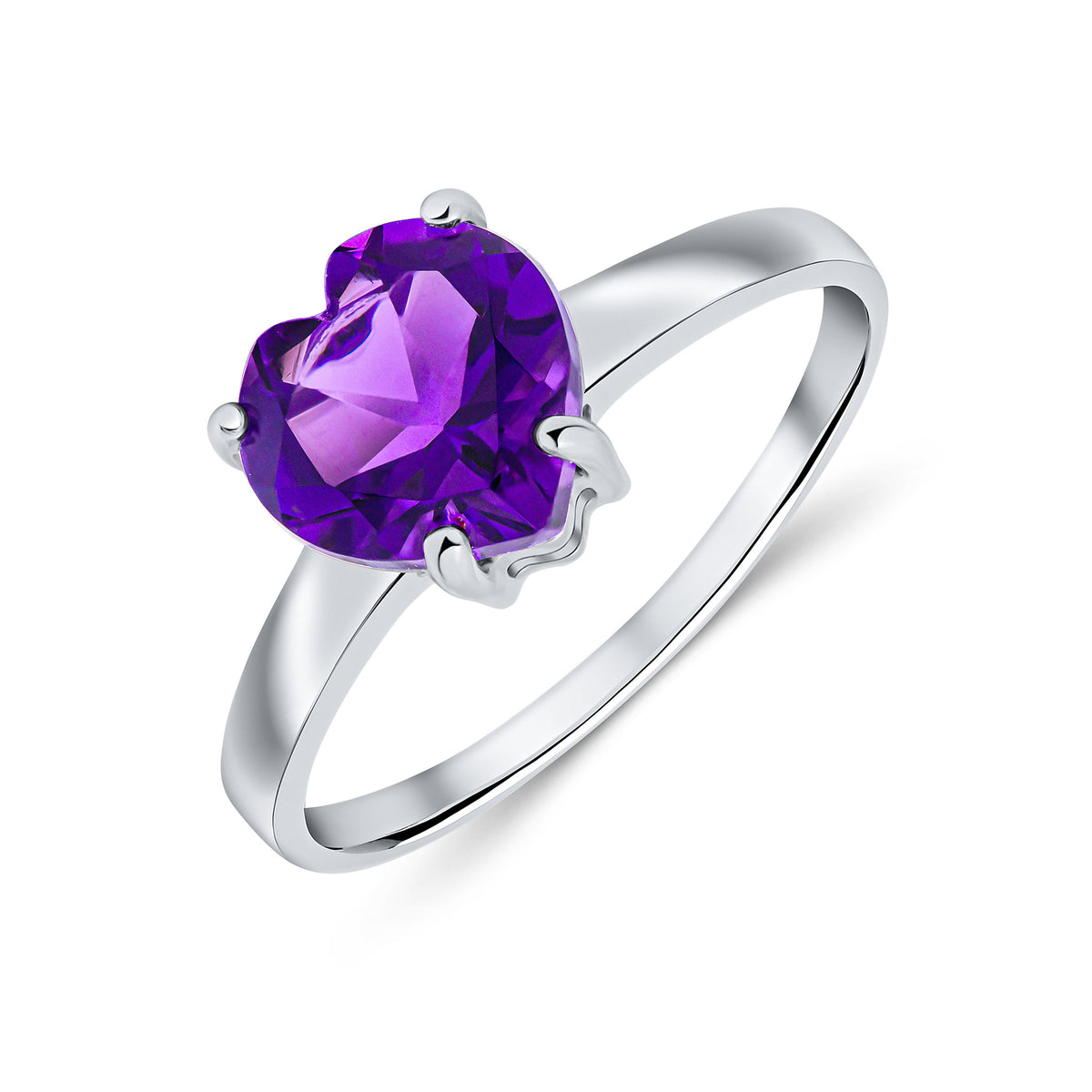 9CT WG 8MM HEART AMETHYST CLAW SET SINGLE STONE RING
