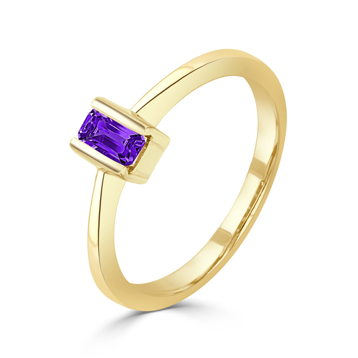 9CT YG 5X3MM OCTAGON AMETHYST BAR SET SINGLE STONE RING