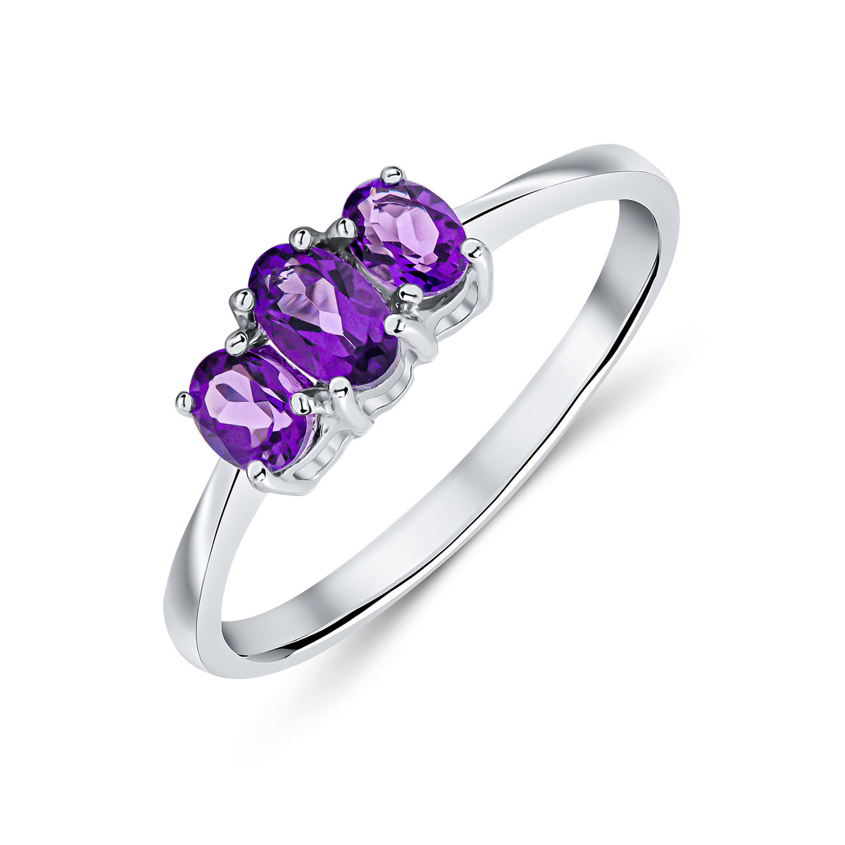 9CT WG OVAL AMETHYST 3ST CLAW SET RING