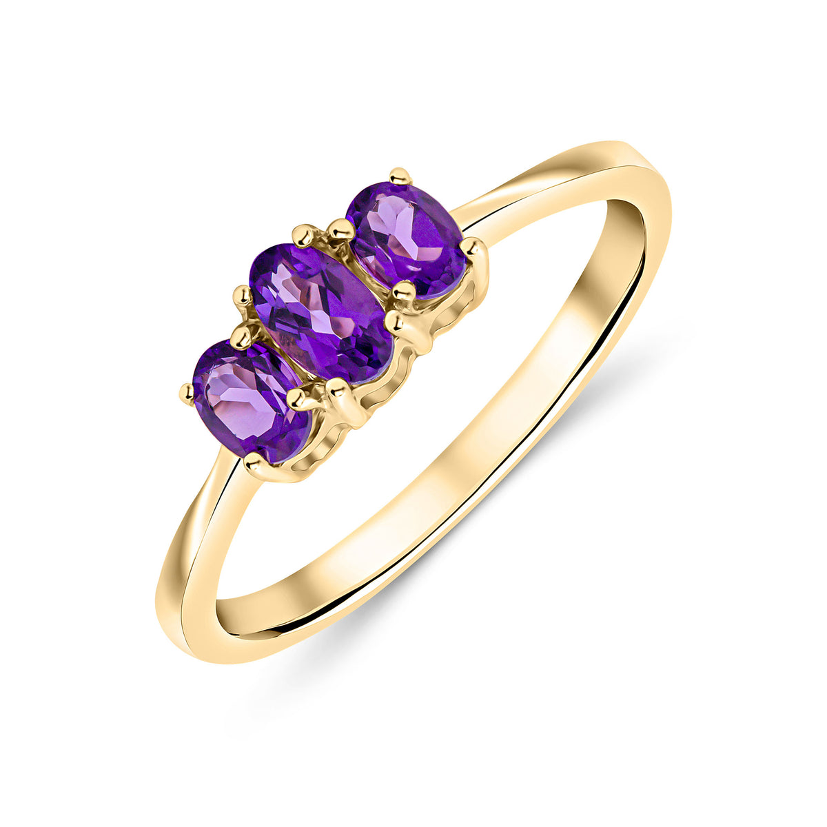 9CT YG OVAL AMETHYST 3ST CLAW SET RING