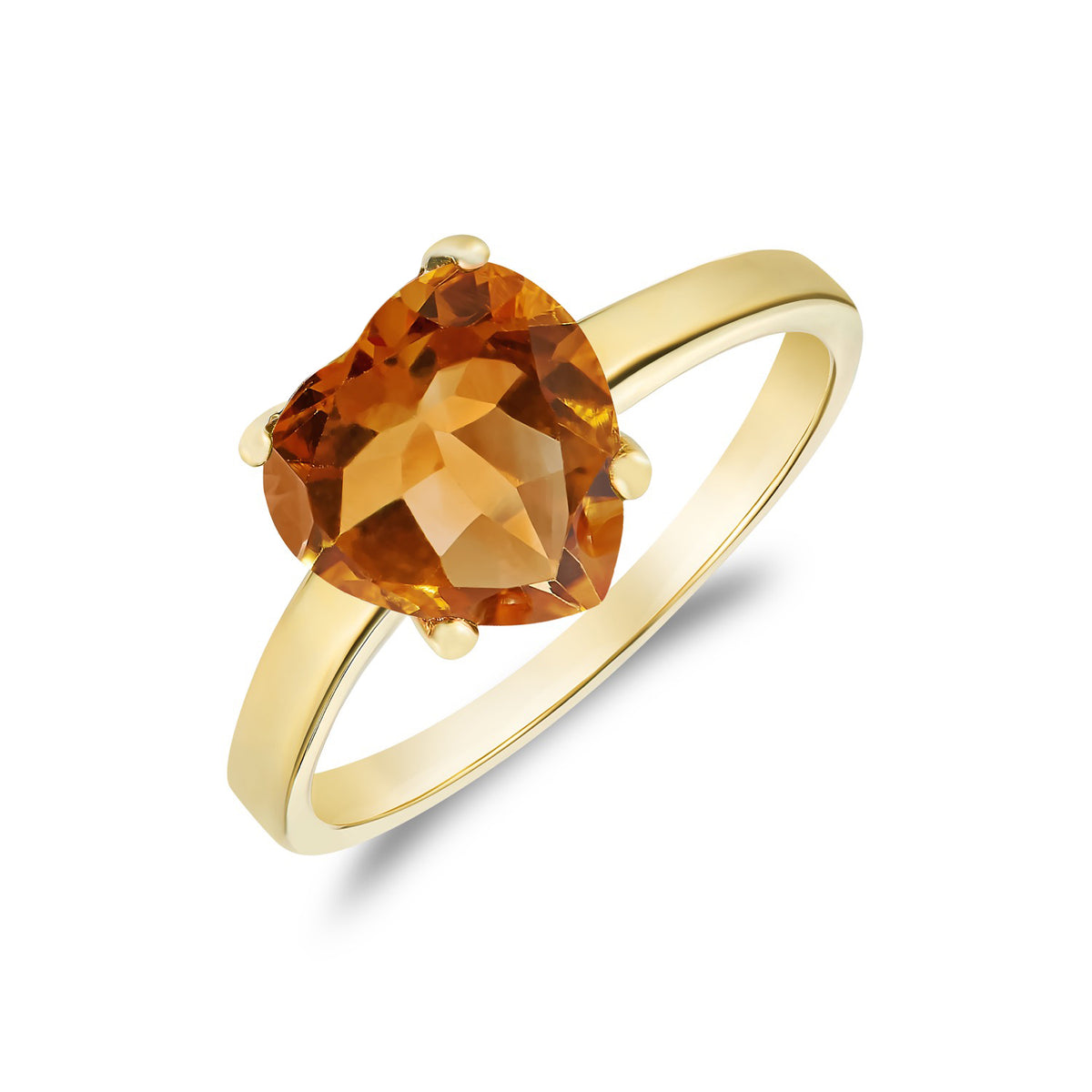 9CT YG 8MM HEART CITRINE CLAW SET SINGLE STONE RING