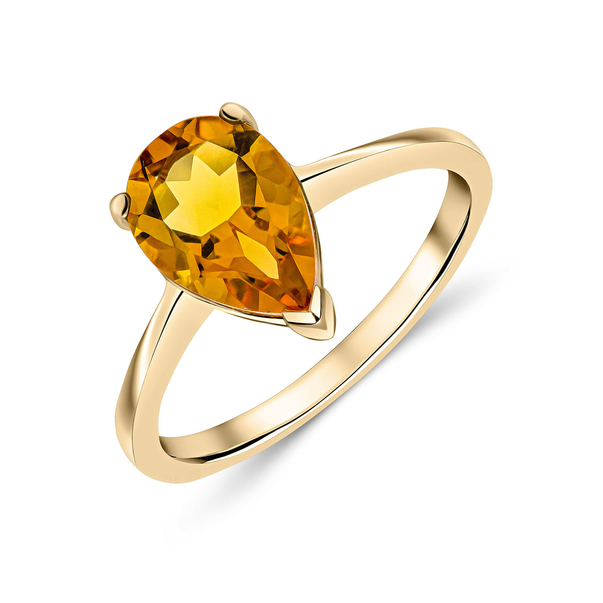9CT YG 10X7MM PEARSHAPE CITRINE CLAW SINGLE STONE RING