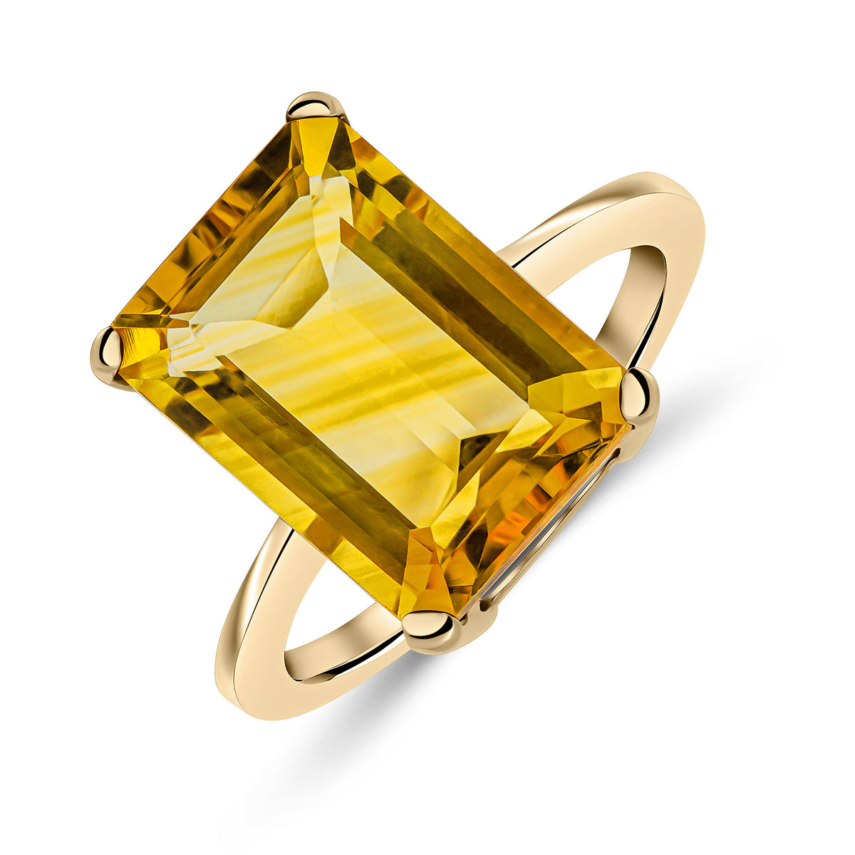 9CT YG 14X10MM OCTAGON CITRINE CLAW SET SINGLE STONE RING