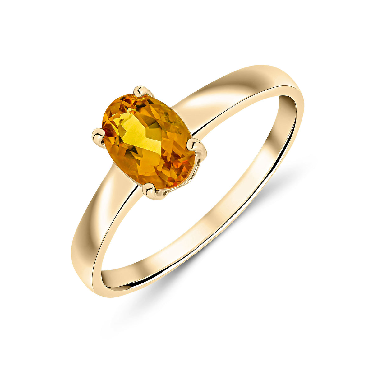 9CT YELLOW GOLD 7X5MM OVAL CITRINE 4 CLAW SINGLE STONE RING