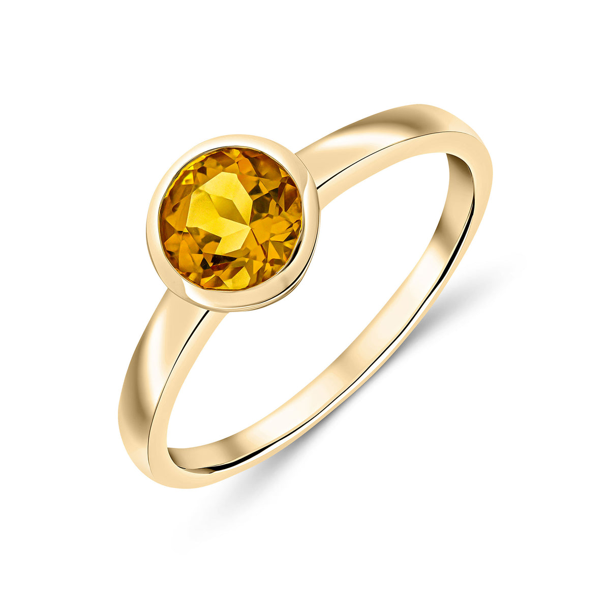 9CT YG 6MM ROUND CITRINE RUBOVER SINGLE STONE RING
