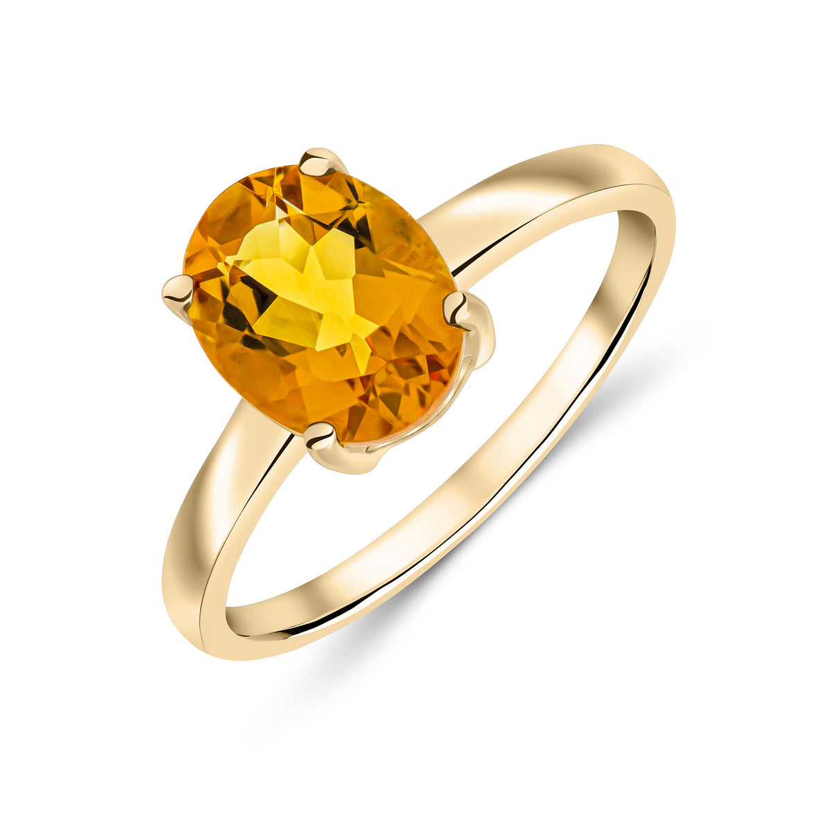 9CT YG 9X7MM OVAL CITRINE CLAW SET SINGLE STONE RING