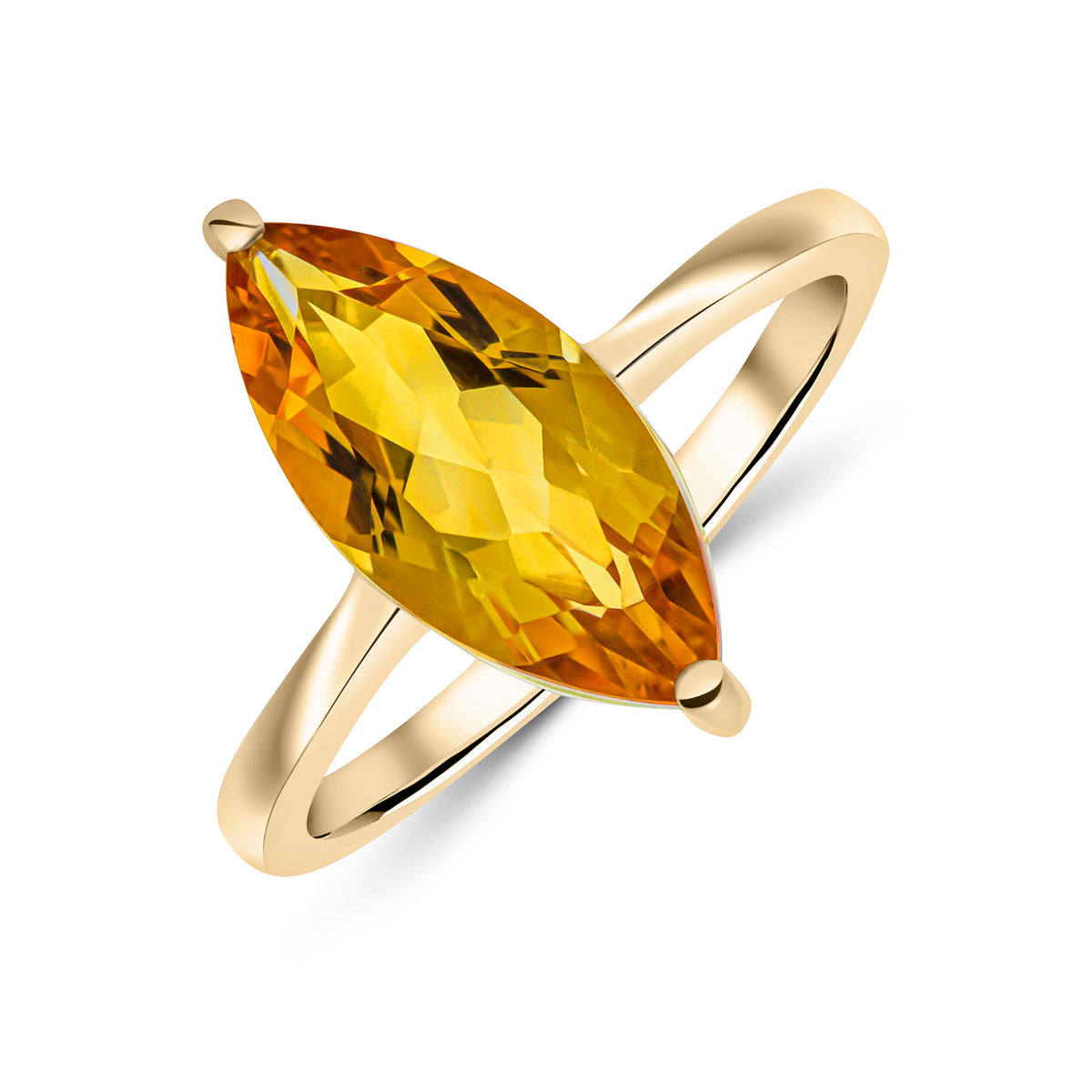 9CT YG 15X7MM MARQUISE CITRINE CLAW SET SINGLE STONE RING