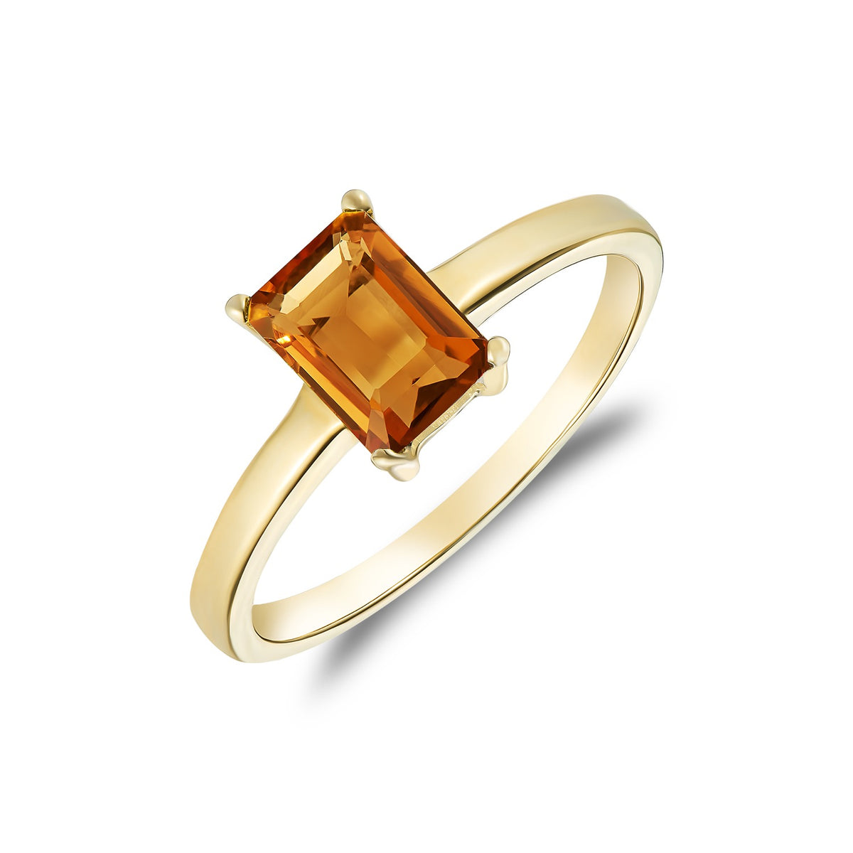 9CT YG 7X5MM OCTAGON CITRINE CLAW SET SINGLE STONE RING