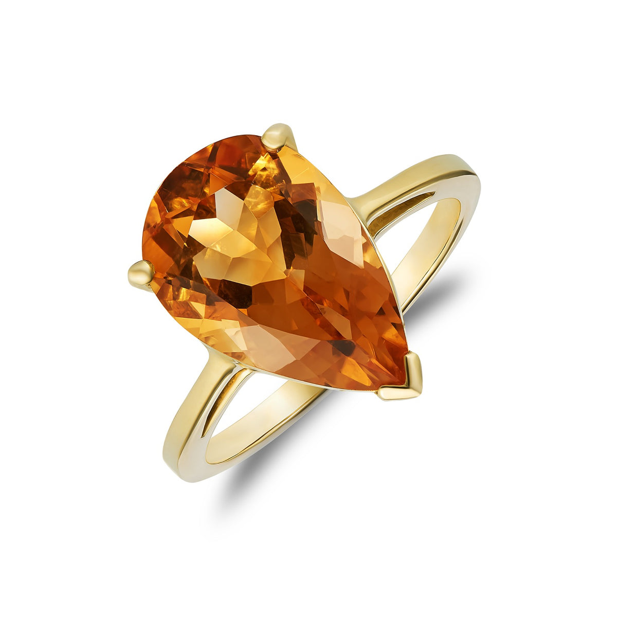 9CT YG 14X9 PEARSHAPE CITRINE CLAW SET SINGLE STONE RING