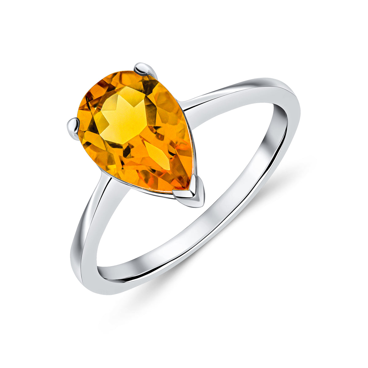 9CT WG 10X7MM PEARSHAPE CITRINE CLAW SINGLE STONE RING