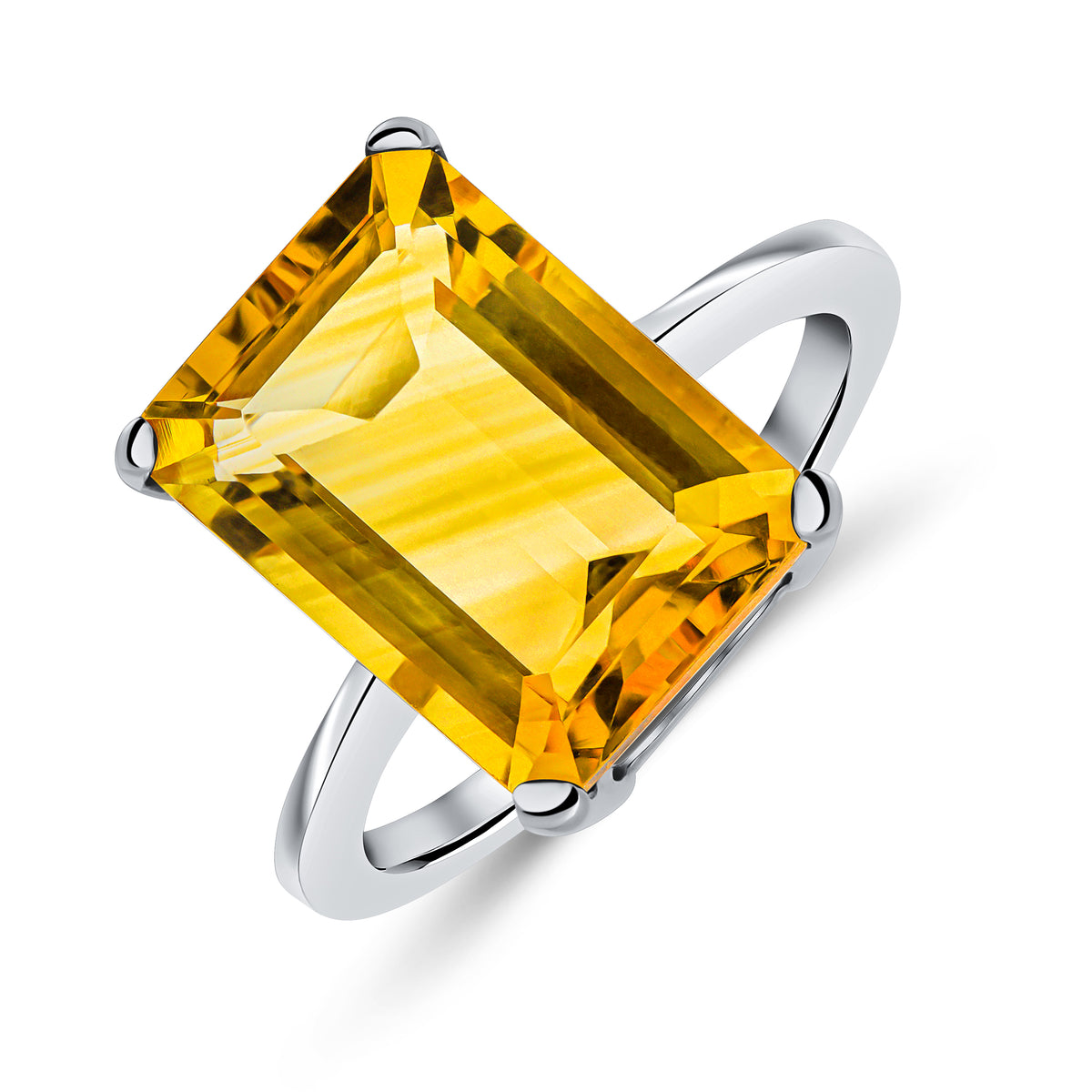 9CT WG 14X10 OCTAGON CITRINE CLAW SET RING