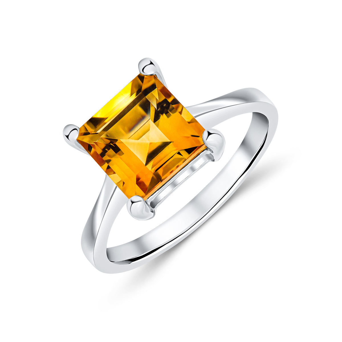 9CT WG 8MM SQUARE CITIRNE CLAW SET SINGLE STONE RING