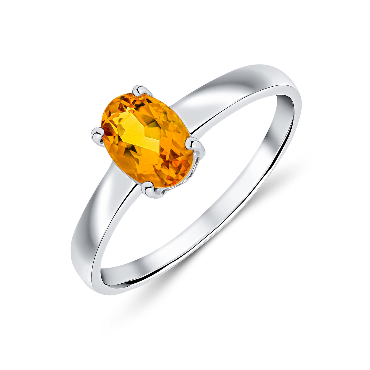 9CT WG 7X5MM OVAL CITRINE 4 CLAW SINGLE STONE RING