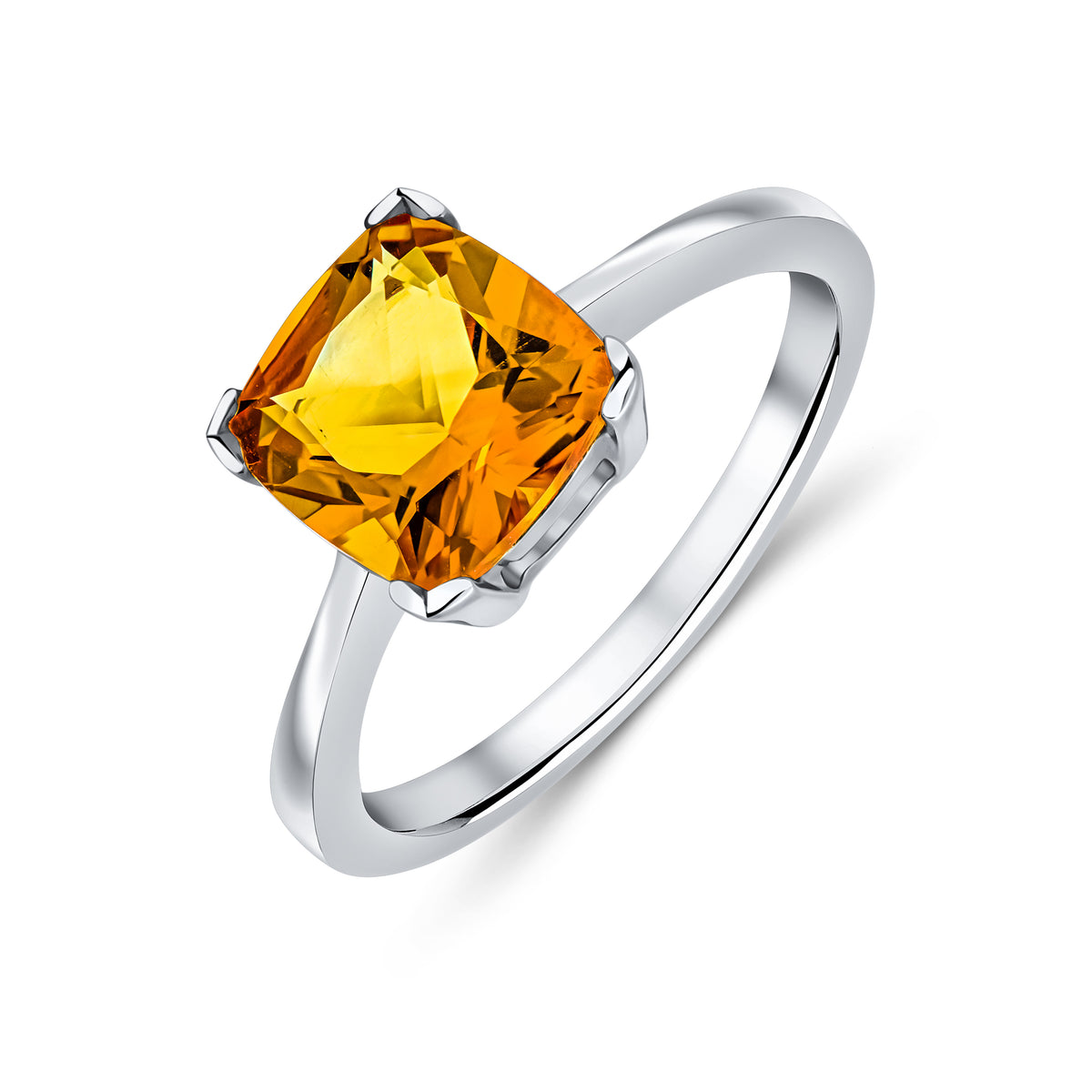 9CT WG 8MM CUSHION CITRINE CLAW SET SINGLE STONE RING