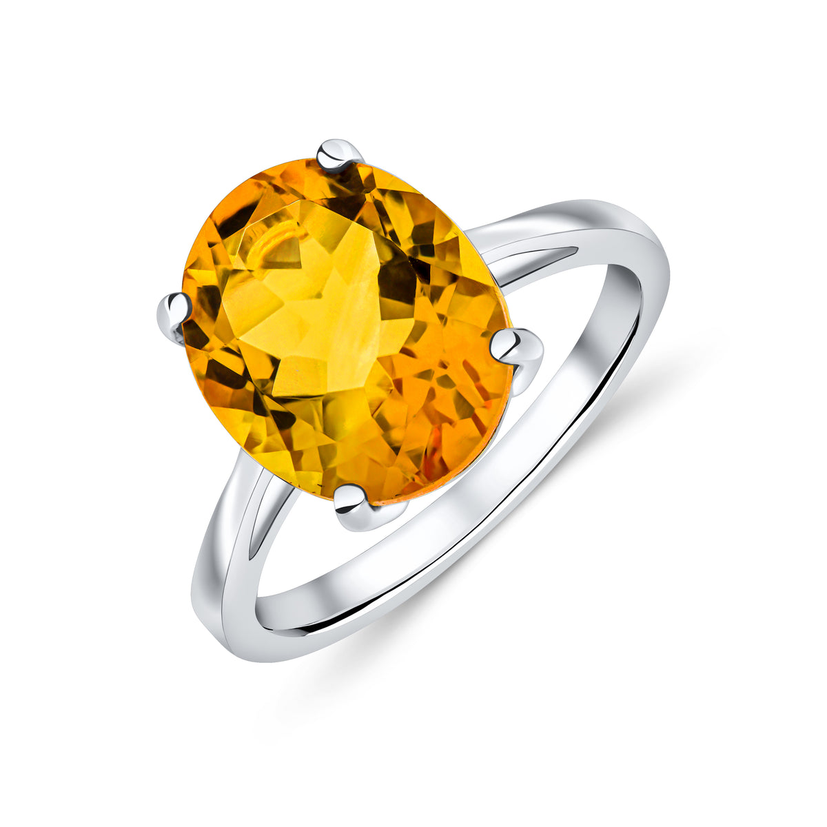 9CT WG 12X10MM OVAL CITRINE CLAW SET SINGLE STONE RING