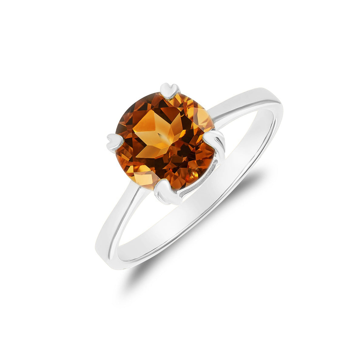 9CT WG 8MM ROUND CITRINE SINGLE STONE CLAW RING