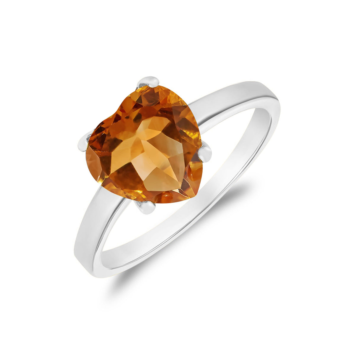 9CT WG 8MM HEART CITRINE CLAW SET SINGLE STONE RING
