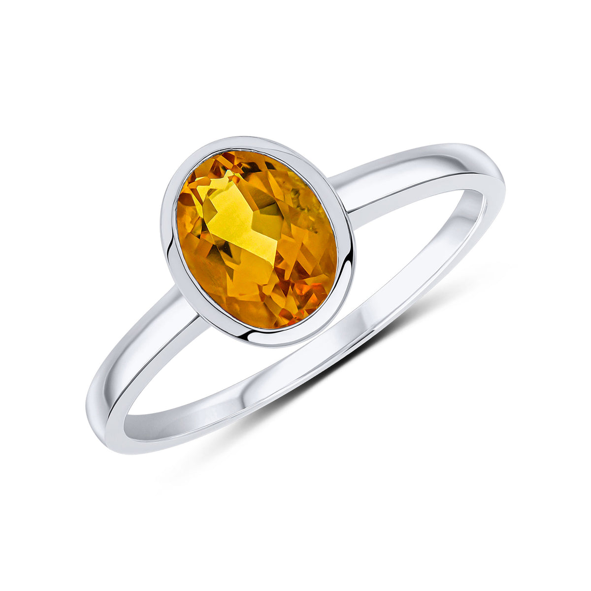 9CT WG 8X6 OVAL CITRINE SINGLES STONE RUBOVER RING