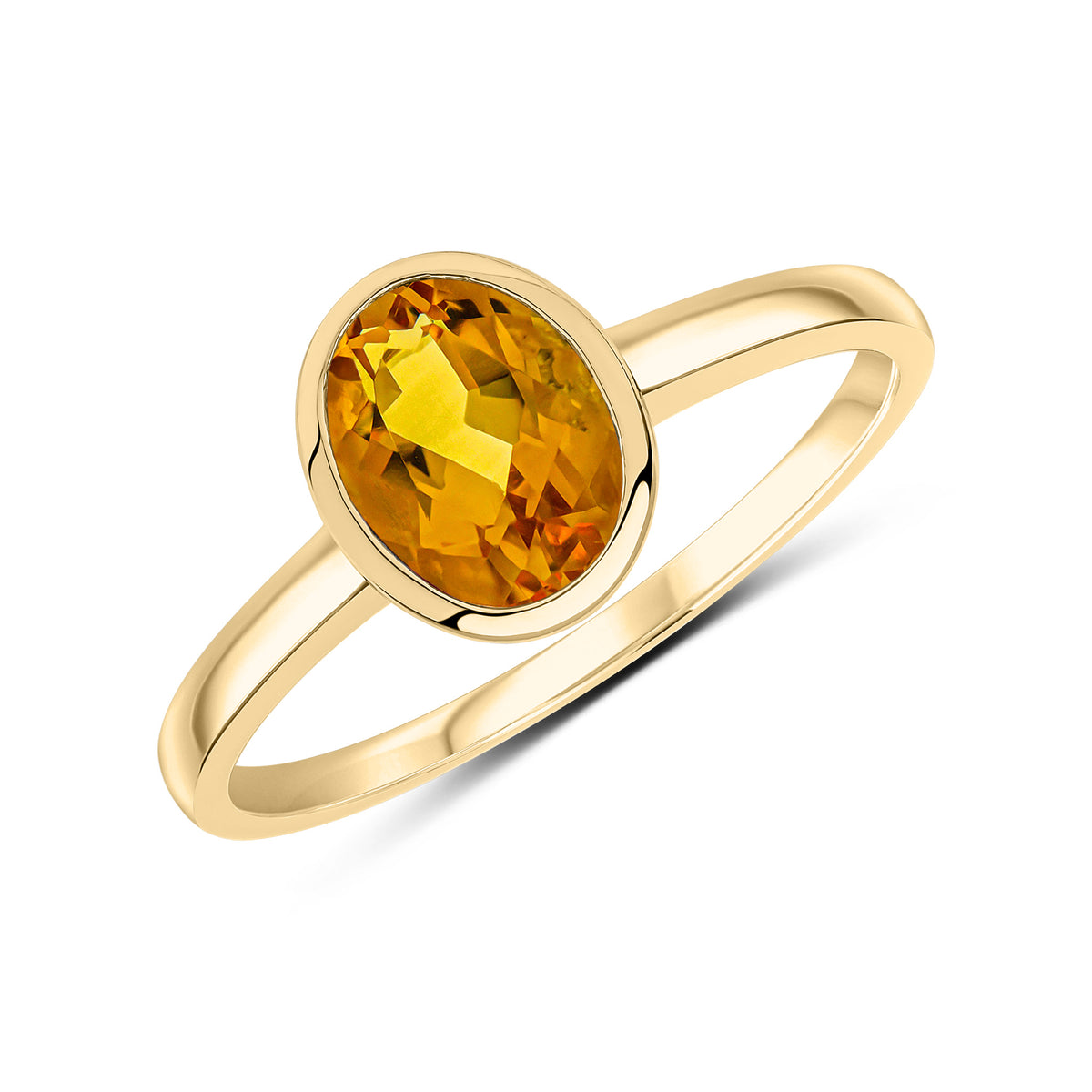 9CT YG 8X6 OVAL CITRINE SINGLES STONE RUBOVER RING
