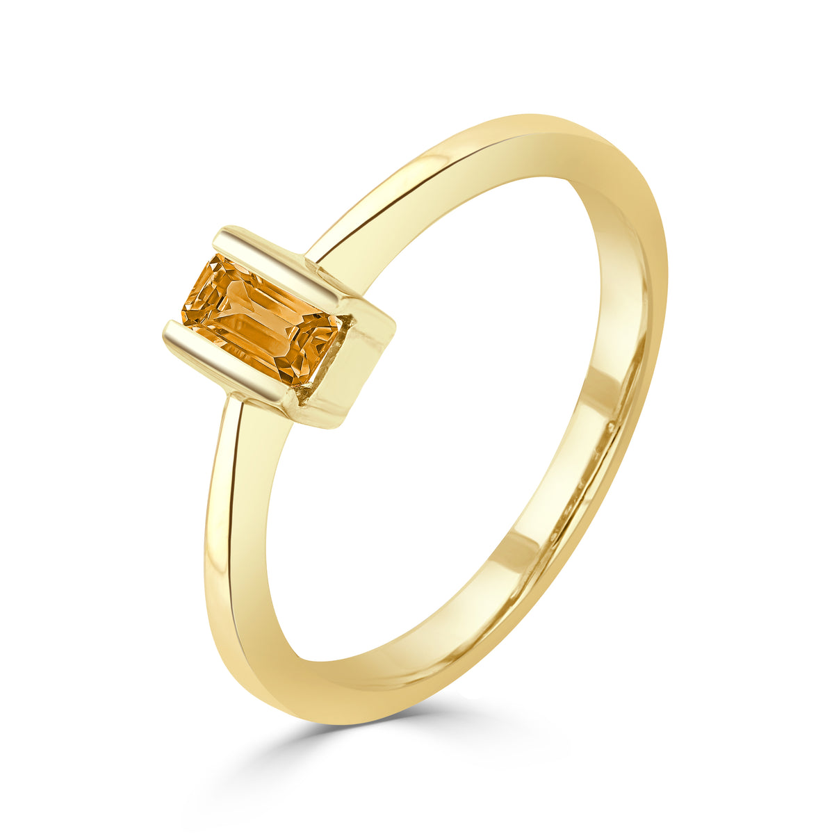 9CT YG 5X3MM OCTAGON CITRINE BAR SET SINGLE STONE RING
