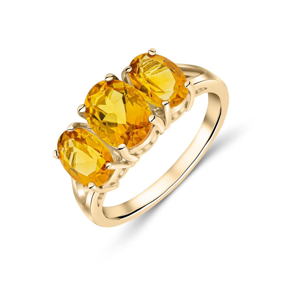9CT YG OVAL CITRINE CLAW SET 3ST RING WITH SPLIT SHOULDERS