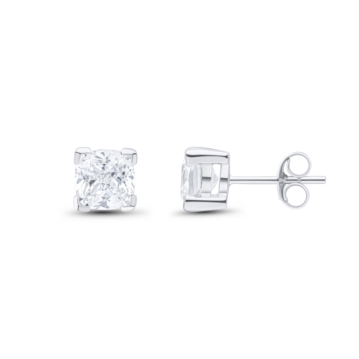 9CT WG 6MM CUSHION CZ CLAW SET EARRINGS