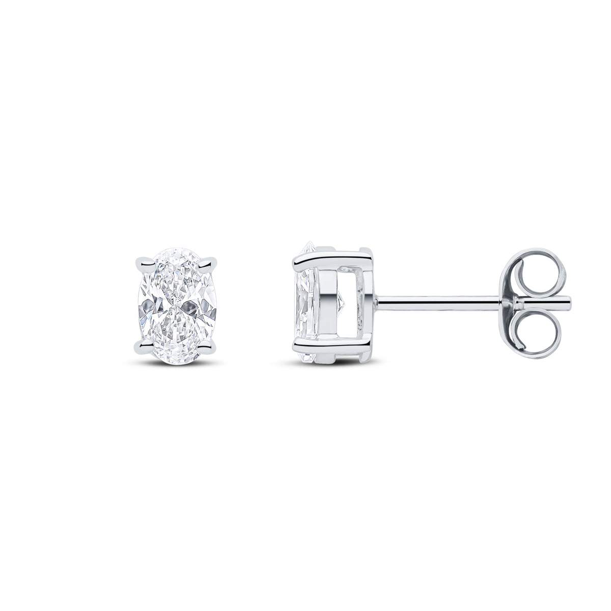 9CT WG 6X4 OVAL CZ CLAW SET EARRINGS