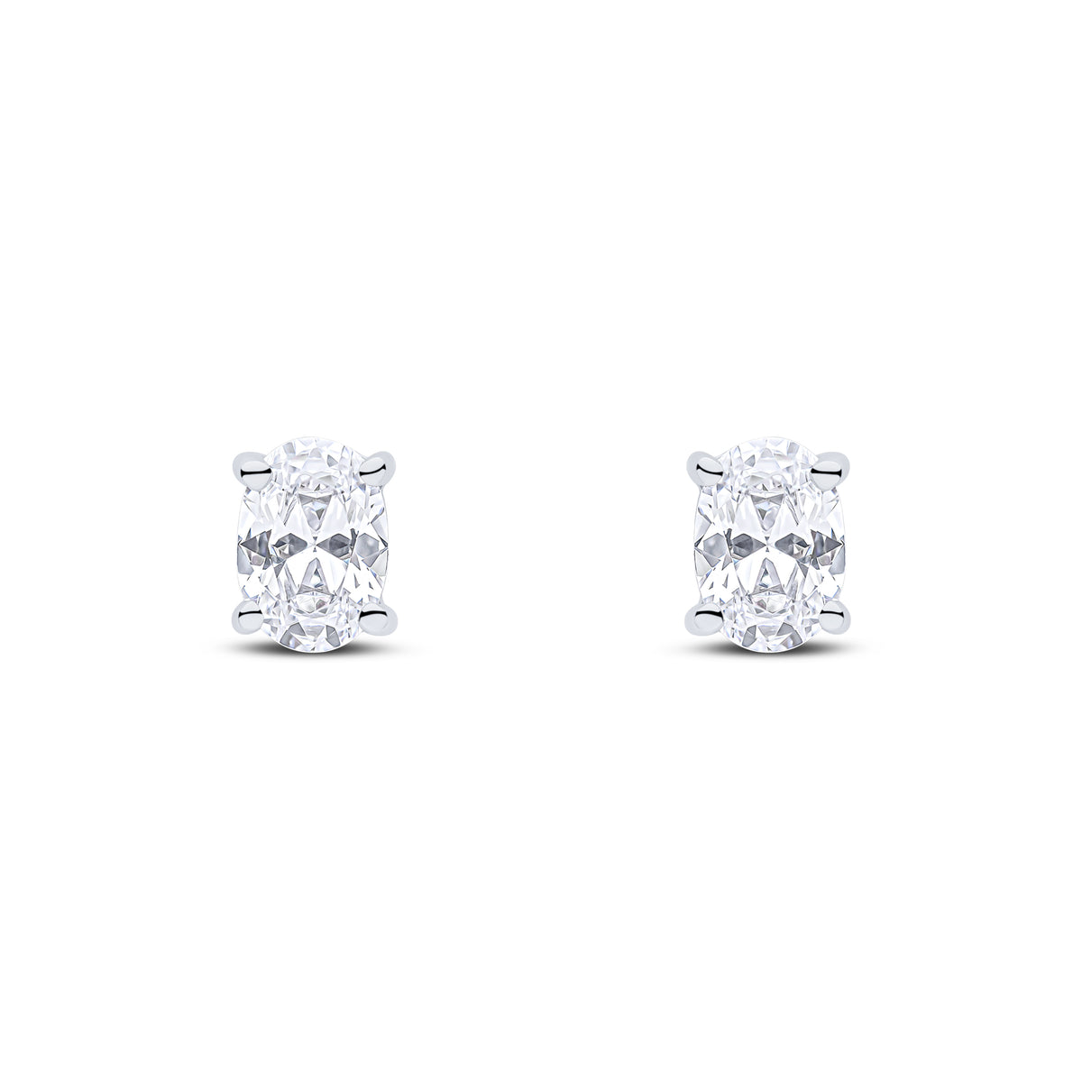 9CT WG 7X5 OVAL CZ CLAW STUD EARRINGS