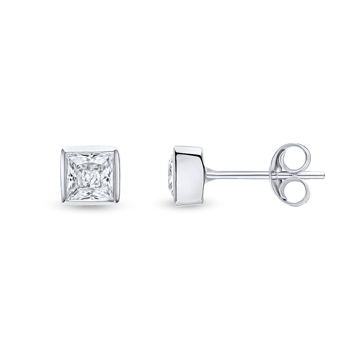 9CT WG 4MM SQUARE CZ RUBOVER SET EARRINGS